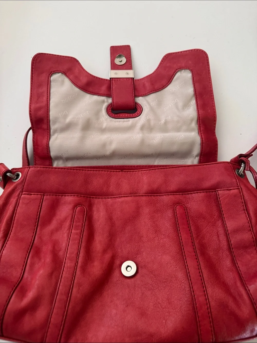 BOTKIER Charlotte Red Lambskin Leather Satchel Shoulder Bag Silver Hardware EUC